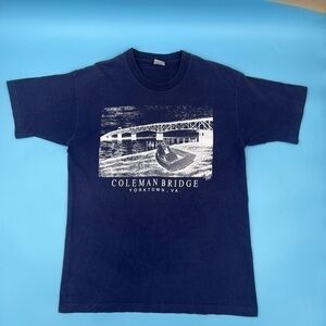 Vintage 90’S Made In USA Single Stitch Coleman Bridge Yorktown Va Graphic Tee